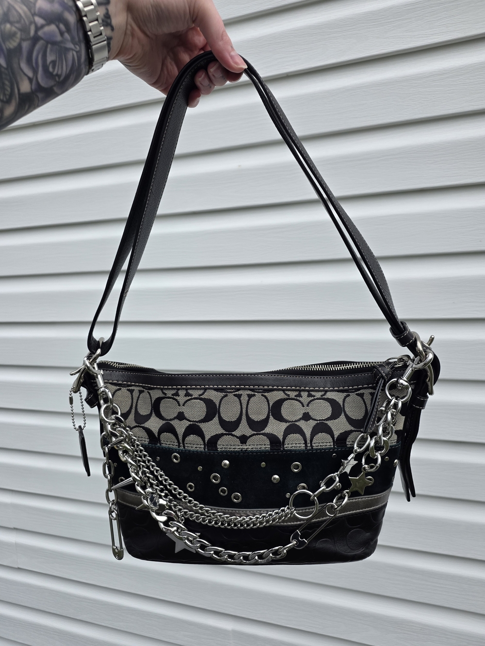 Coach Signature Patchwork Pierced Stripe Convertible Shoulder Bag F13078